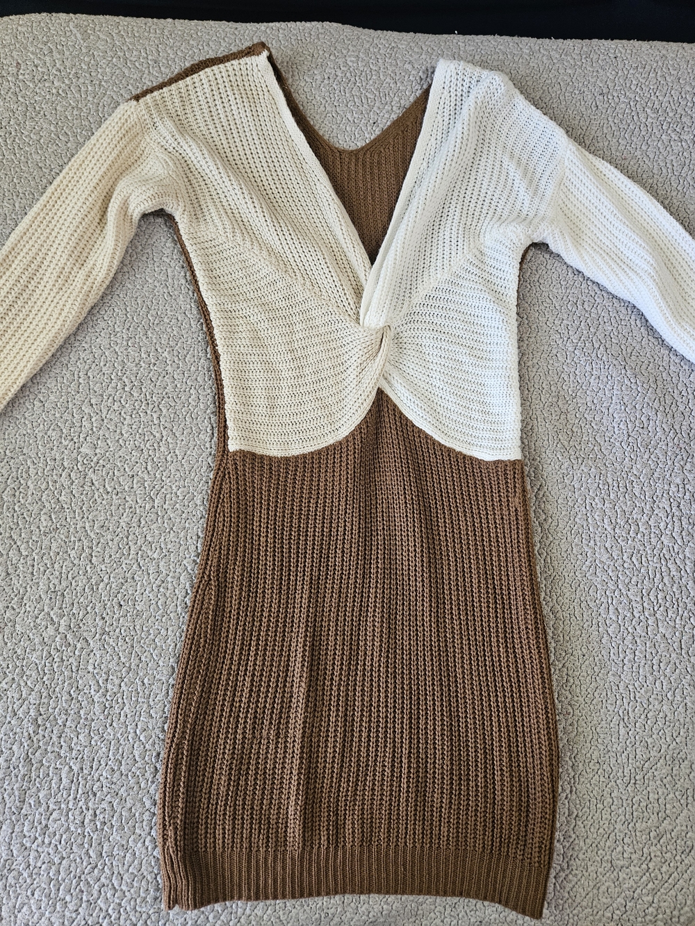 & Other Stories Two-Tone Brown and Cream Twist Knit Long Sleeve Dress